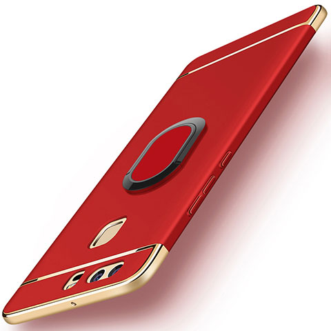 Coque Bumper Luxe Metal et Plastique Etui Housse avec Support Bague Anneau A02 pour Huawei P9 Rouge