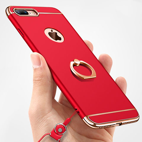 Coque Bumper Luxe Metal et Plastique Etui Housse avec Support Bague Anneau et Laniere A01 pour Apple iPhone 8 Plus Rouge