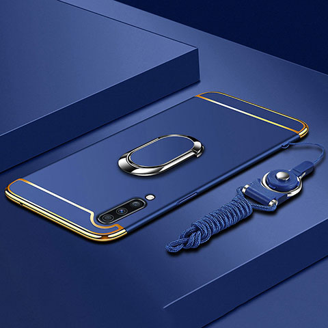 Coque Bumper Luxe Metal et Plastique Etui Housse avec Support Bague Anneau et Laniere pour Samsung Galaxy A70 Bleu