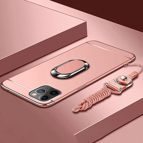 Coque Bumper Luxe Metal et Plastique Etui Housse avec Support Bague Anneau T01 pour Apple iPhone 11 Pro Max Or Rose