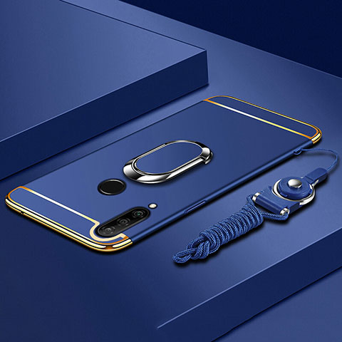 Coque Bumper Luxe Metal et Plastique Etui Housse avec Support Bague Anneau T01 pour Huawei P30 Lite Bleu
