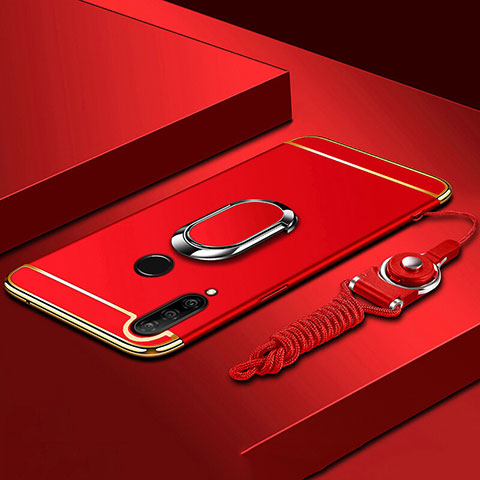 Coque Bumper Luxe Metal et Plastique Etui Housse avec Support Bague Anneau T01 pour Huawei P30 Lite Rouge