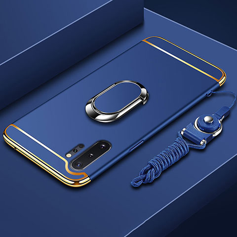 Coque Bumper Luxe Metal et Plastique Etui Housse avec Support Bague Anneau T01 pour Samsung Galaxy Note 10 Plus 5G Bleu