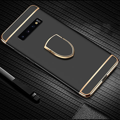 Coque Bumper Luxe Metal et Plastique Etui Housse avec Support Bague Anneau T01 pour Samsung Galaxy S10 Noir
