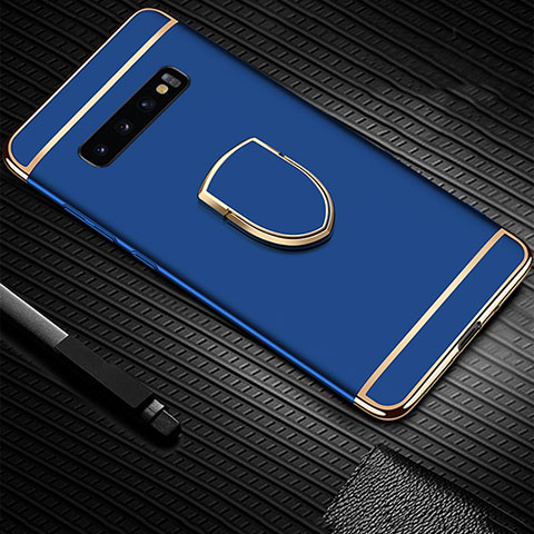 Coque Bumper Luxe Metal et Plastique Etui Housse avec Support Bague Anneau T01 pour Samsung Galaxy S10 Plus Bleu