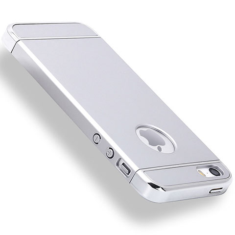 Coque Bumper Luxe Metal et Plastique Etui Housse M01 pour Apple iPhone 5 Argent
