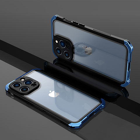 Coque Bumper Luxe Metal et Plastique Etui Housse SQ1 pour Apple iPhone 14 Pro Bleu