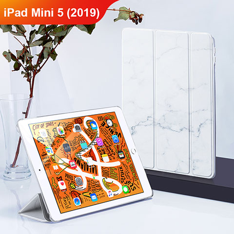Coque Clapet Portefeuille Livre Cuir L01 pour Apple iPad Mini 5 (2019) Blanc