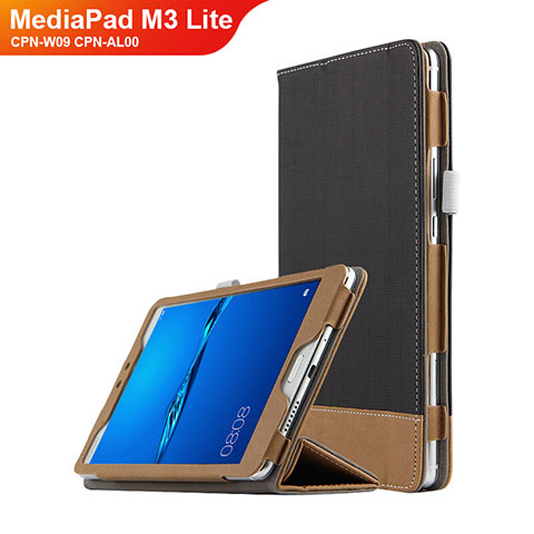Coque Clapet Portefeuille Livre Cuir L01 pour Huawei MediaPad M3 Lite 8.0 CPN-W09 CPN-AL00 Noir