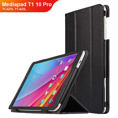 Coque Clapet Portefeuille Livre Cuir L01 pour Huawei Mediapad T1 10 Pro T1-A21L T1-A23L Noir