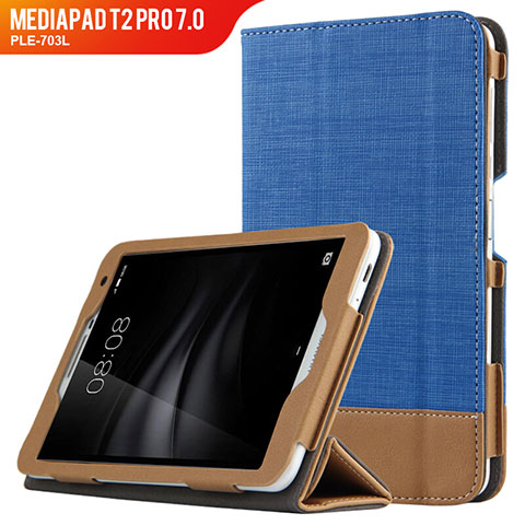 Coque Clapet Portefeuille Livre Cuir L01 pour Huawei MediaPad T2 Pro 7.0 PLE-703L Bleu