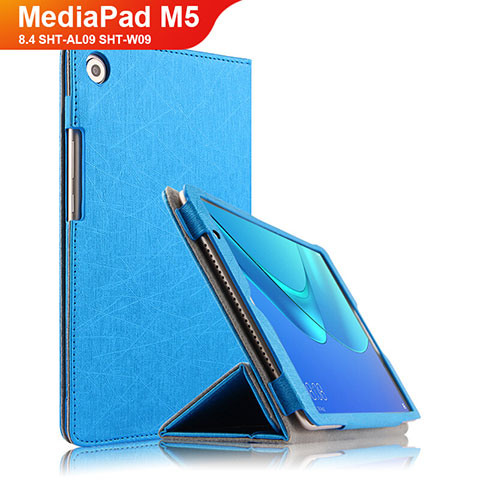 Coque Clapet Portefeuille Livre Cuir L02 pour Huawei MediaPad M5 8.4 SHT-AL09 SHT-W09 Bleu