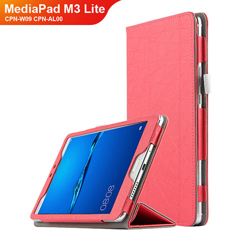 Coque Clapet Portefeuille Livre Cuir pour Huawei MediaPad M3 Lite 8.0 CPN-W09 CPN-AL00 Rouge