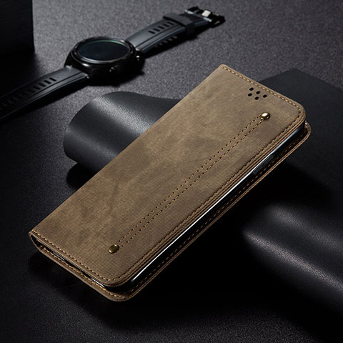Coque Clapet Portefeuille Livre Tissu B01S pour Xiaomi Poco F5 Pro 5G Kaki