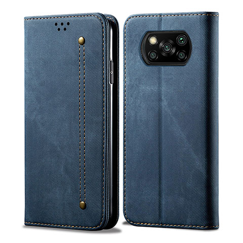 Coque Clapet Portefeuille Livre Tissu B01S pour Xiaomi Poco X3 Pro Bleu