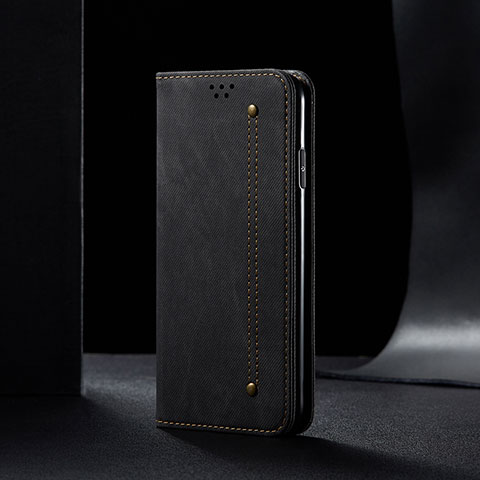 Coque Clapet Portefeuille Livre Tissu B02S pour Xiaomi Redmi 9A Noir