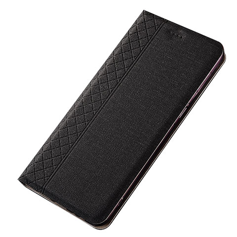 Coque Clapet Portefeuille Livre Tissu H01 pour Samsung Galaxy A70 Noir