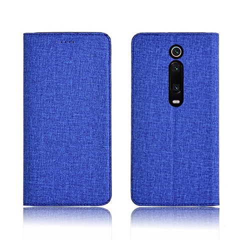 Coque Clapet Portefeuille Livre Tissu H01 pour Xiaomi Redmi K20 Bleu