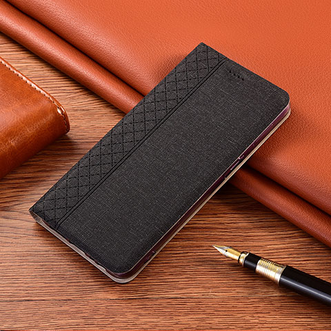 Coque Clapet Portefeuille Livre Tissu H02 pour Apple iPhone 14 Noir