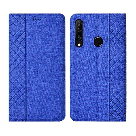 Coque Clapet Portefeuille Livre Tissu H02 pour Huawei P30 Lite New Edition Bleu