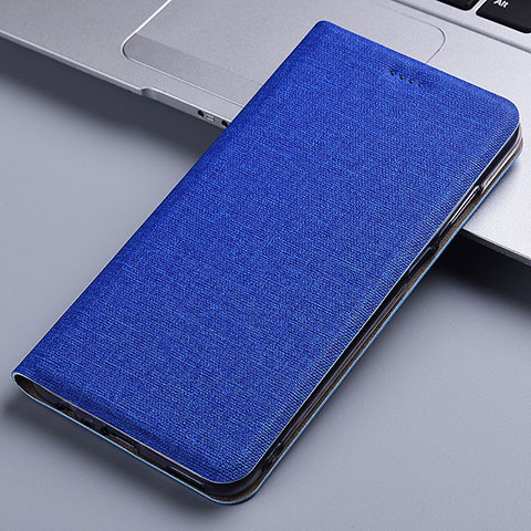 Coque Clapet Portefeuille Livre Tissu H12P pour Apple iPhone 12 Bleu