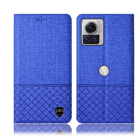 Coque Clapet Portefeuille Livre Tissu H12P pour Motorola Moto Edge X30 Pro 5G Bleu