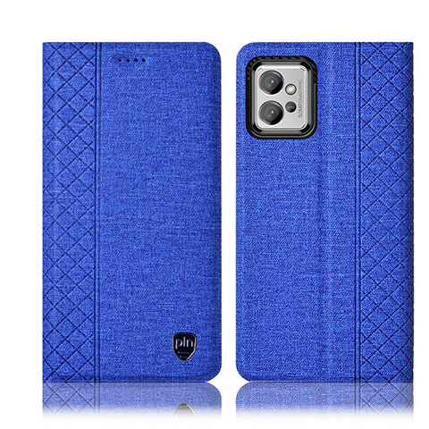 Coque Clapet Portefeuille Livre Tissu H12P pour Motorola Moto G32 Bleu