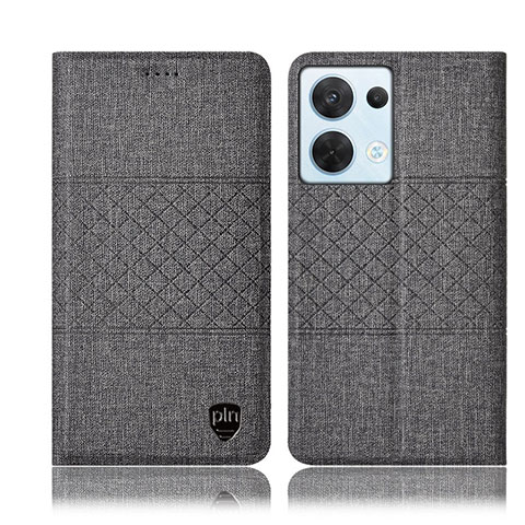 Coque Clapet Portefeuille Livre Tissu H12P pour Oppo Reno9 Pro 5G Gris