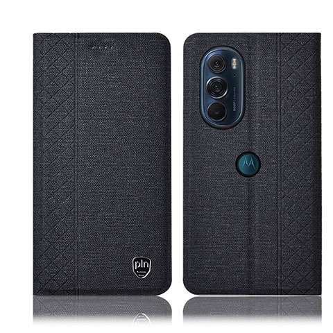 Coque Clapet Portefeuille Livre Tissu H13P pour Motorola Moto Edge 30 Pro 5G Noir