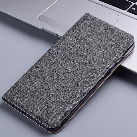 Coque Clapet Portefeuille Livre Tissu H13P pour Xiaomi Redmi Note 9 Gris