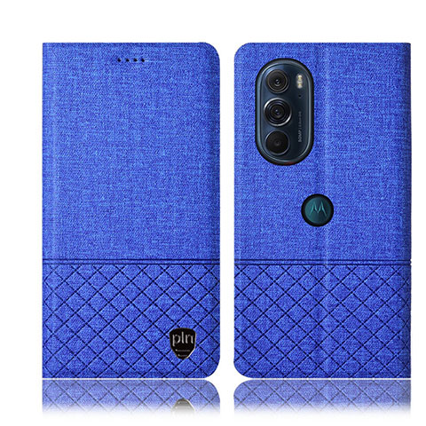 Coque Clapet Portefeuille Livre Tissu H14P pour Motorola Moto Edge 30 Pro 5G Bleu