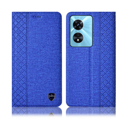 Coque Clapet Portefeuille Livre Tissu H14P pour Oppo A58 5G Bleu