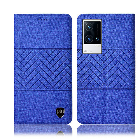 Coque Clapet Portefeuille Livre Tissu H14P pour Vivo iQOO 8 5G Bleu