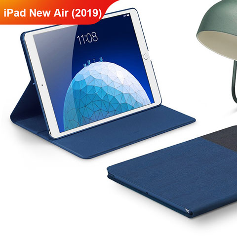 Coque Clapet Portefeuille Livre Tissu pour Apple iPad Air 3 Bleu