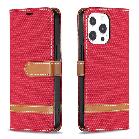 Coque Clapet Portefeuille Livre Tissu pour Apple iPhone 13 Pro Max Rouge