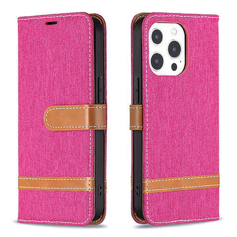Coque Clapet Portefeuille Livre Tissu pour Apple iPhone 14 Pro Rose Rouge