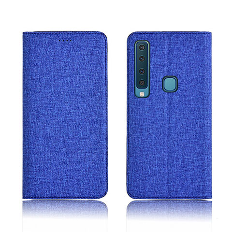 Coque Clapet Portefeuille Livre Tissu pour Samsung Galaxy A9s Bleu