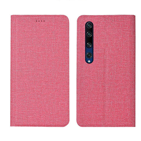 Coque Clapet Portefeuille Livre Tissu pour Xiaomi Mi 10 Rose