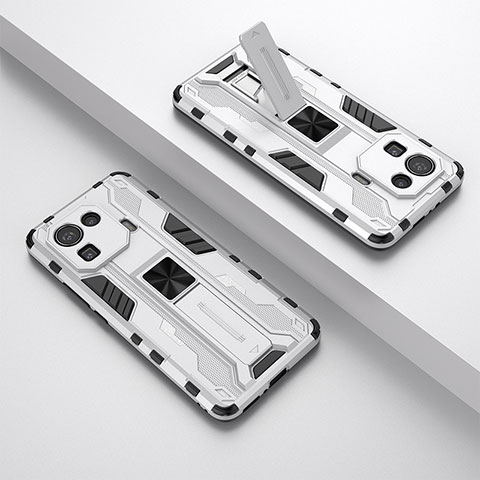 Coque Contour Silicone et Plastique Housse Etui Mat avec Aimant Magnetique Support A02 pour Xiaomi Mi 11 Pro 5G Blanc