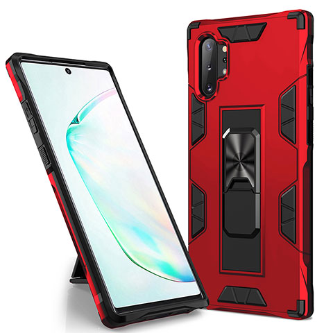 Coque Contour Silicone et Plastique Housse Etui Mat avec Aimant Magnetique Support MQ1 pour Samsung Galaxy Note 10 Plus 5G Rouge