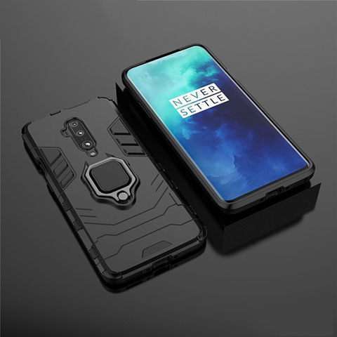 Coque Contour Silicone et Plastique Housse Etui Mat avec Aimant Magnetique Support pour OnePlus 7T Pro 5G Noir