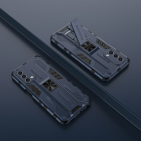 Coque Contour Silicone et Plastique Housse Etui Mat avec Aimant Magnetique Support T01 pour OnePlus Nord N200 5G Bleu