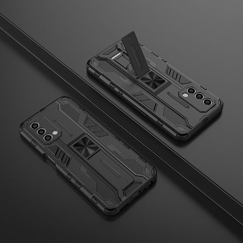 Coque Contour Silicone et Plastique Housse Etui Mat avec Aimant Magnetique Support T01 pour OnePlus Nord N200 5G Noir
