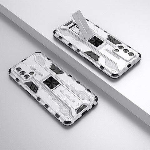 Coque Contour Silicone et Plastique Housse Etui Mat avec Aimant Magnetique Support T01 pour Oppo Reno6 Lite Blanc