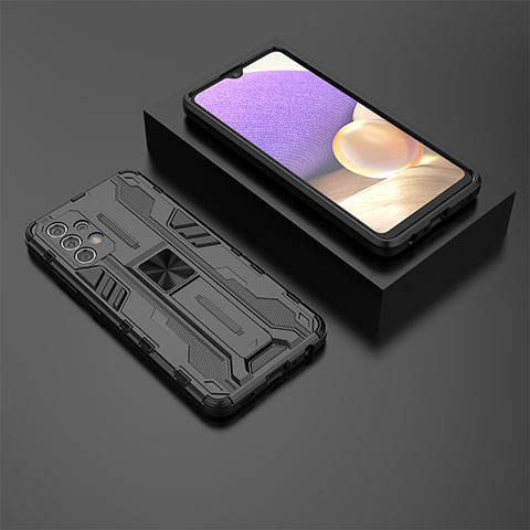 Coque Contour Silicone et Plastique Housse Etui Mat avec Aimant Magnetique Support T01 pour Samsung Galaxy M32 5G Noir