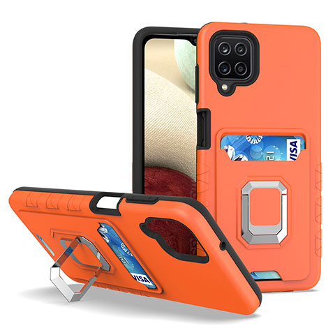 Coque Contour Silicone et Plastique Housse Etui Mat avec Magnetique Support Bague Anneau J01S pour Samsung Galaxy F12 Orange