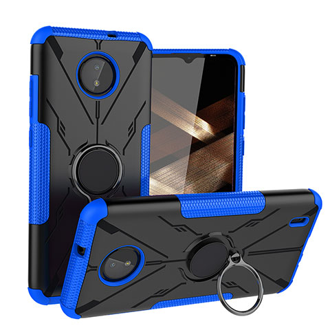 Coque Contour Silicone et Plastique Housse Etui Mat avec Magnetique Support Bague Anneau JX1 pour Nokia C10 Bleu