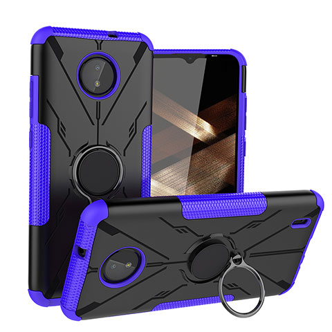 Coque Contour Silicone et Plastique Housse Etui Mat avec Magnetique Support Bague Anneau JX1 pour Nokia C10 Violet