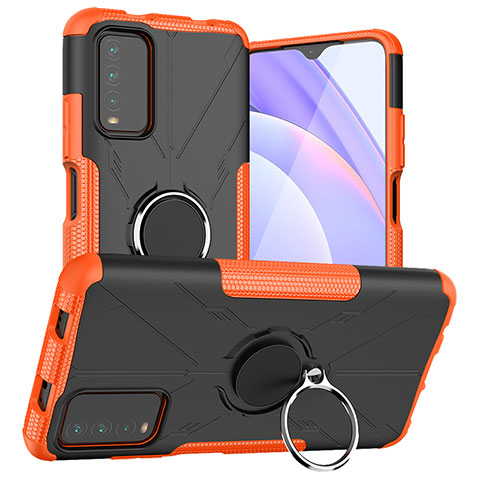 Coque Contour Silicone et Plastique Housse Etui Mat avec Magnetique Support Bague Anneau JX1 pour Xiaomi Redmi 9T 4G Orange