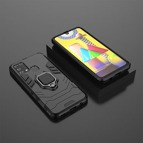 Coque Contour Silicone et Plastique Housse Etui Mat avec Magnetique Support Bague Anneau KC1 pour Samsung Galaxy M31 Prime Edition Noir